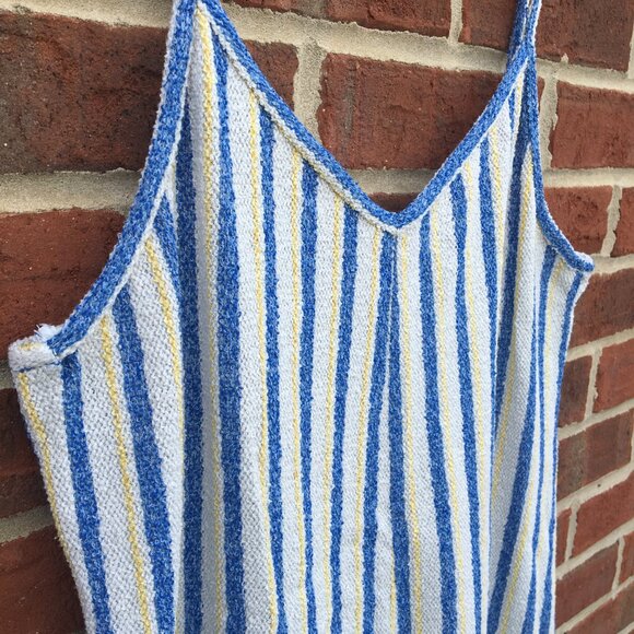 Zara Terry Cloth Romper Womens Large White Blue Yellow Stripe Beach Swim Cover - Picture 2 of 9